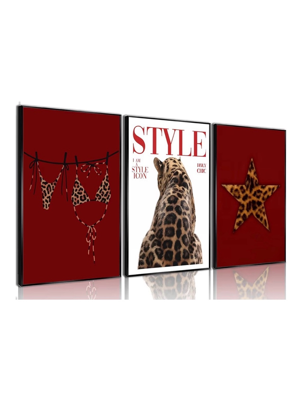 3Pcs Red Leopard Print Posters Wall Art